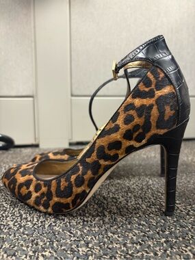 Sam Edelman Leopard Haircalf Ankle-Strap Stiletto Heels - Black & Brown
